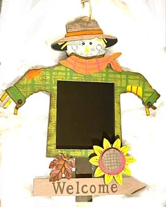 Welcome Scarecrow Wall Decor By Sunset Vista Wood 19x13” Halloween Chalk Board - Picture 1 of 3