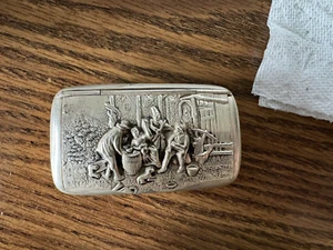 Vintage Silver Snuff Box Denmark Tavern Scene Snuff Box Or Pill Box - Picture 1 of 4