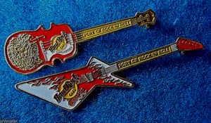 SINGAPORE GOLDEN LION HEAD AND FLAMES EXPLORER GUITAR Hard Rock Cafe 2 PINS LOT - Picture 1 of 1