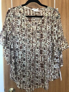 style co womens top medium. Multicolored Mustard, Brown And Metallic - Picture 1 of 3