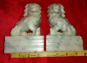 Vintage Chinese Soapstone Pair Of Fu Foo Temple Lions Dogs - Picture 1 of 12