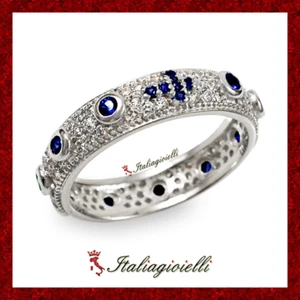 Prezioso Anello Rosario Zaffiro Donna in Argento 925 rodiato Oro Bianco - Foto 1 di 15