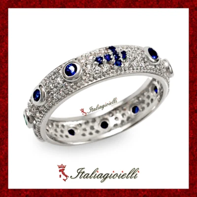 Prezioso Anello Rosario Brillante con Zaffiri in Argento 925 Rodiato Oro Bianco - Immagine 1 di 4