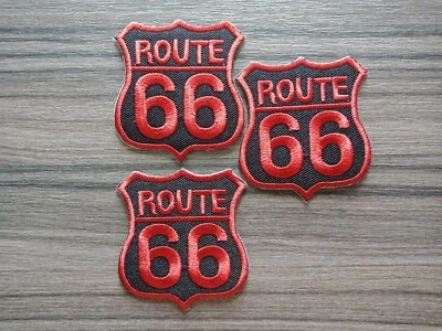 3 pcs Red Route 66 Patch Iron on Embroidered or Sew on Shirt Jacket bag hat jean - Image 1 of 4
