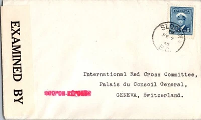 1945 Canada Slocan BC Censored Cover To Red Cross Committee Geneva Switzerland Foto 1 de 2