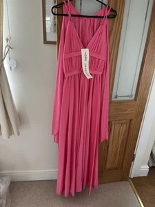 Vintage 70s JOHN CHARLES Pink Crimplene Dress With Attached Cape UK 12 With Tags - Picture 1 of 8