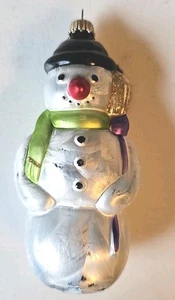 Vintage Krebs KC Glass Christmas Ornament Germany Painted Snowman Green Purple - Picture 1 of 6
