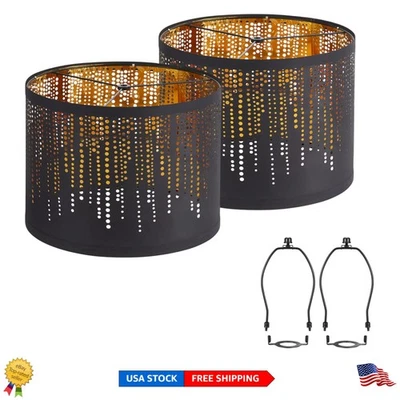 Elegantes pantallas de tambor negras - Juego de 2, acabado cristalino de 12,7" para cualquier accesorio Foto 1 de 4