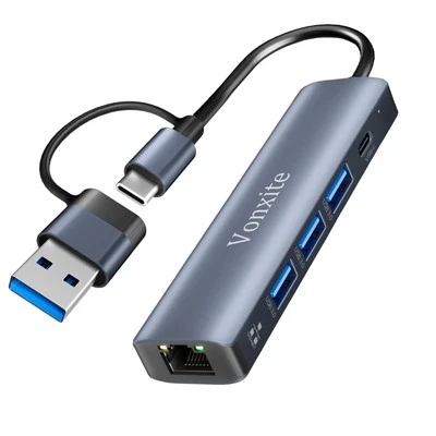 Adattatore USB Ethernet, 5 in 2 Adattatore USB-C a Ethernet RJ45 Gigabit 1000Mbp - Immagine 1 di 4