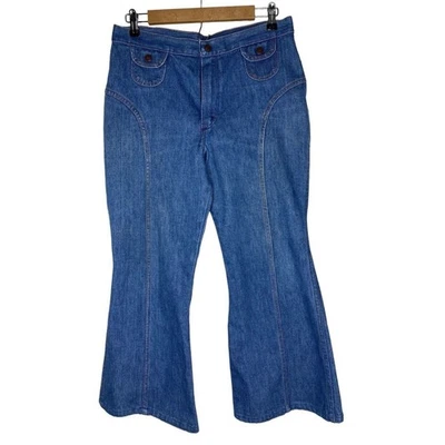 Винтажные женские джинсы Wranglers 70-х с расклешенным колокольчиком низ с санфоризованной талией 33 дюйма - Изображение 1 из 4
