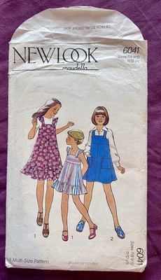 New Vintage New Look Kids Pinafore Dress Ages 7-12 Sewing Pattern 6041 - Image 1 of 2