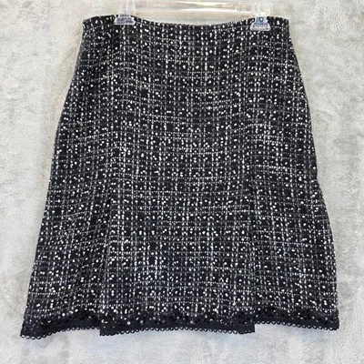 Saia Express Design Studio Feminina 12 Preto Branco Mistura de Lã Lantejoulas de tweed Nova - Imagem 1 de 4