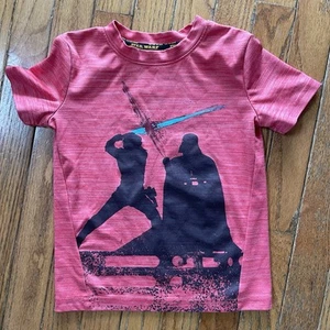 Star Wars Boys Tee Shirt Red Size 4 Darth Vader  Luke Skywalker Battle Hand Cut - Picture 1 of 5
