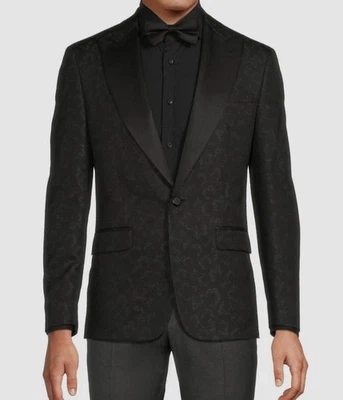 Karl Lagerfeld Men's Black Printed Modern-Fit Peak-Lapel Blazer Jacket Size 48R - Image 1 of 4