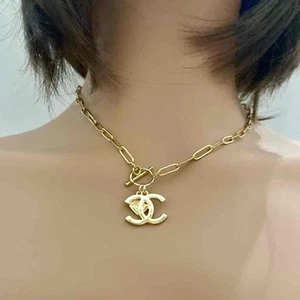 Chanel Plated Pendant with 18-inch Gold Plated Togle Chain Necklace - Picture 1 of 15