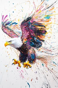 Leinwandbild lebendig lila und gelb Adler Vogel Kunst Wandbild Poster Druck - Bild 1 von 22