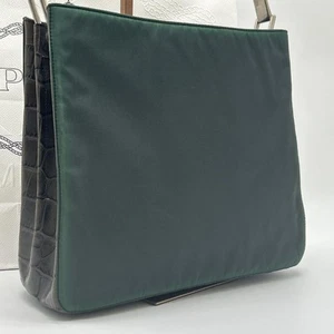 Prada Khaki Nylon Crocodile Embossed Shoulder Bag /Used++ - Picture 1 of 20