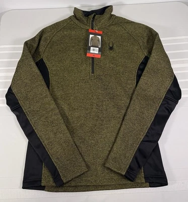 Pullover polar Spyder para hombre mediano con cremallera de cuarto verde rendimiento capa intermedia nuevo con etiquetas Foto 1 de 4