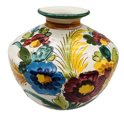 Vaso de cerâmica vintage colorido floral arte estúdio pintado à mão 6,5/8”H. 7,5 pol. W. - Imagem 1 de 4