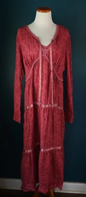 Vintage April Cornell Floral Dusty Rose Tiered Maxi Dress Boho Prairie Cottage - Image 1 of 4