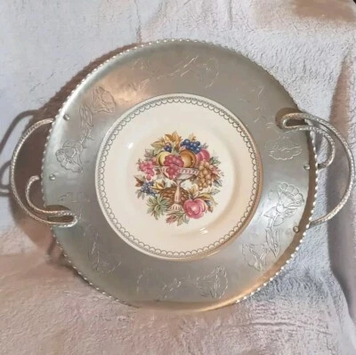 Vtg. Wrought Farberware Triumph Limoges Fruit Tray W Hammered Handles &Edges. - Image 1 of 4