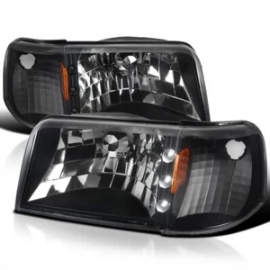 Black For 93-97 Ford Ranger Black LED Headlights+Corner Turn Signal Lamps Pair - Picture 1 of 7