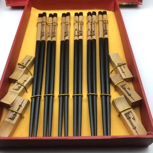 Chopsticks With Rests In Gift Box Set Of Six Dim Sum Asian - Picture 1 of 5