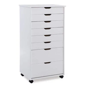 Linon Home Decor Office Storage Cabinets McLeod White Wash Eight Drawer Rolling - Picture 1 of 4