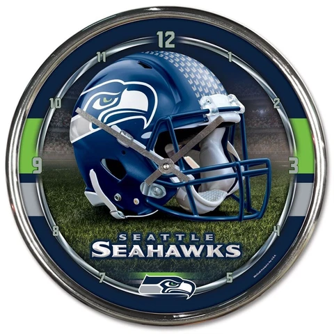 SEATTLE SEAHAWKS HELMET LOGO 12" CHROME ROUND WALL CLOCK NEW WINCRAFT 👀 Cover