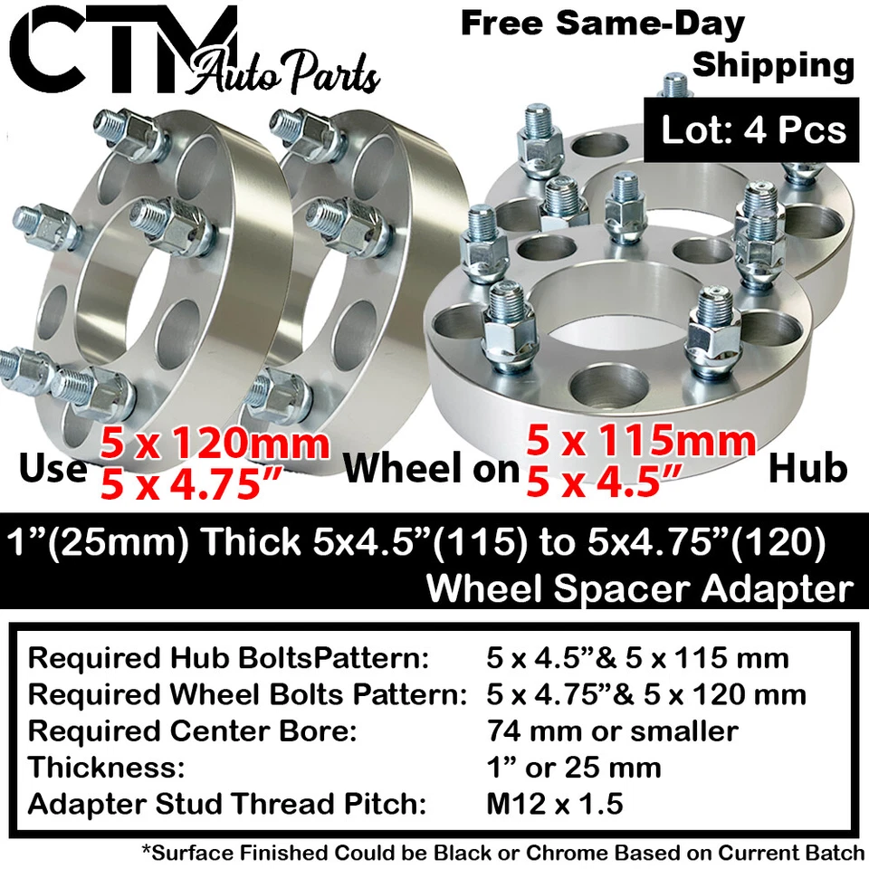 ADAPTADOR DE RUEDA ESPACIADOR 4P 1" GRUESO 5x4.5(115) a 5x4.75(120) ajuste mazda/pontia/más Foto 1 de 4