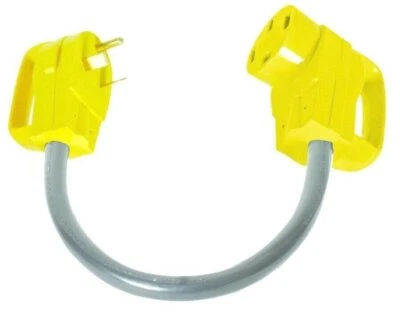 Adaptador eléctrico Camco RV Dogbone con mango PowerGrip fácil, 30 amperios macho t... Foto 1 de 2
