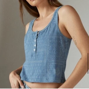 Lucky Brand Boy Tank - Women's Clothing Tops Tank Top in Indigo Stripe, Size M - Picture 1 of 5