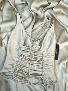 Neu mit Etikett Ellie Tahari Maxikleid 100 % Seide champagner Größe 4 Abschlussball Hochzeit - Bild 1 von 15