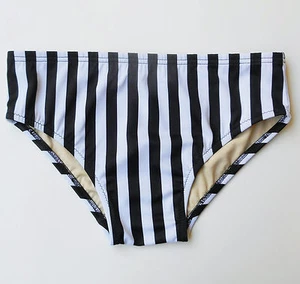 MENS Swim Brief Swimsuit in Black and White Vertical Stripe in S-M-L-XL - Picture 1 of 2