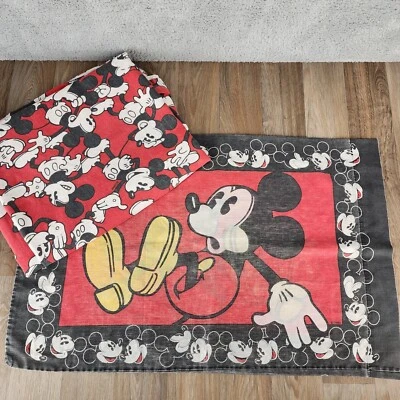 Vintage Disney Mickey Mouse Twin Size Zip Duvet Cover & Pillow Case Red & Black - Image 1 of 4