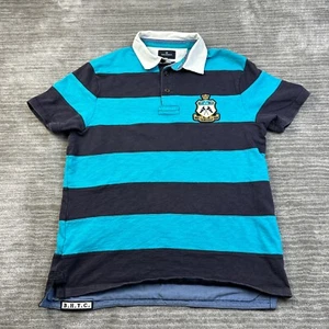 Blue Harbour Polo Shirt Mens Medium Blue Striped Casual Cotton Rugby Crest Logo - Picture 1 of 10