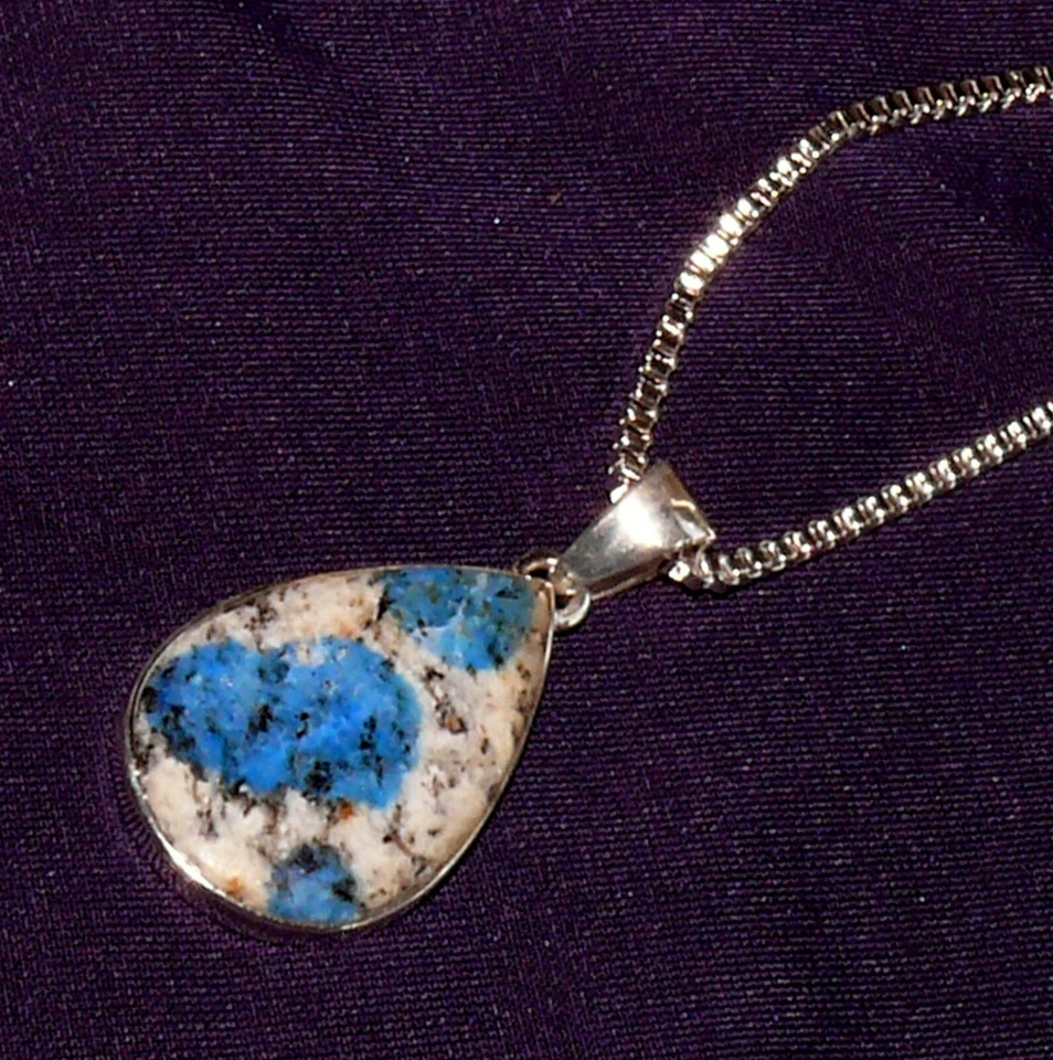 Halskette, Anhänger Silber, Azurit, Kette versilbert, 3,5g 28x19x4mm - Bild 1 von 4