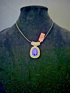 JTV blue Stone Pendant Necklace stainless steel 17" - Imagen 1 de 4