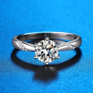 GRA Certificate Real 1CT Moissanite Diamond Wedding Sterling Silver Ring R194 - Picture 1 of 8
