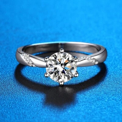 GRA Certificate Real 1CT Moissanite Diamond Wedding Sterling Silver Ring R194 - Image 1 of 4