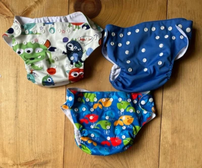 Alvababy Lining Cloth Diaper for Babies-Set of 3-Snap-Waterproof-Monsters-Whales - Image 1 of 4