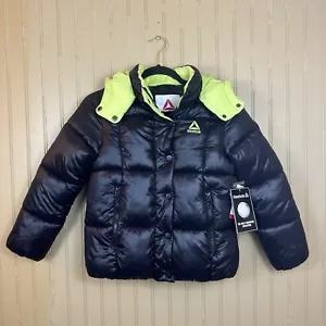 Reebok Girls/Boys Black LIME Puffer Coat Jacket Removable Inner Layer Size 7/8 - Picture 1 of 5