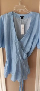 Blusa Ann Taylor Algodón Envolvente Talla Grande Azul Claro Nueva Con Etiquetas - Imagen 1 de 3