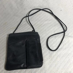 Black Leather Crossbody Bag Essentials by Rolfs Small with Phone Pocket - Picture 1 of 8