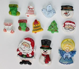 12 Vintage Handmade Salt Dough Christmas Ornaments Santa Snowman Angel Stockings - Picture 1 of 16