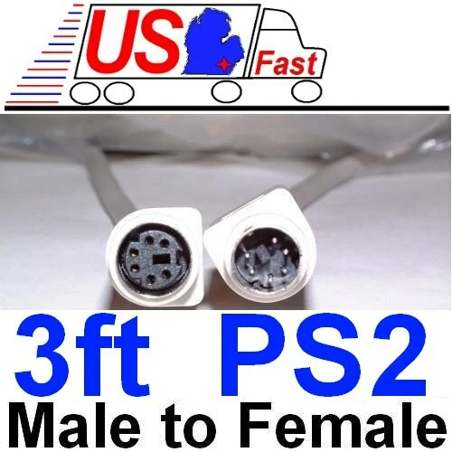 3ft short PS2 6pin DIN Male~Female Extension Cable/Cord/Wire Mouse/Keyboard/KVM  - Изображение 1 из 1