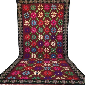 Vintage Handmade Moroccan Fringe Rug Maroon Floral Reddish Brown Carpet - Picture 1 of 24