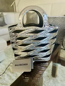 Balenciaga Neo Basket Metallic Silver Leather Small Satchel Bag - Picture 1 of 5