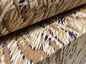 Stretch Spandex Rib Jersey Fabric, Per Metre - Stylised Zebra Print - Black Tan - Picture 1 of 4