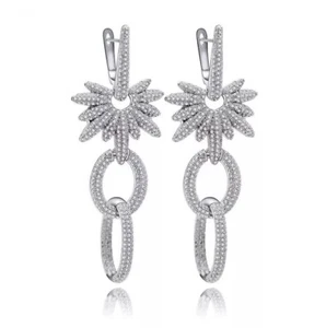 USA Cubic Zirconia Earring Dangle Drop Gemstone Elegant Wedding Rhodium Silver 7 - Picture 1 of 11
